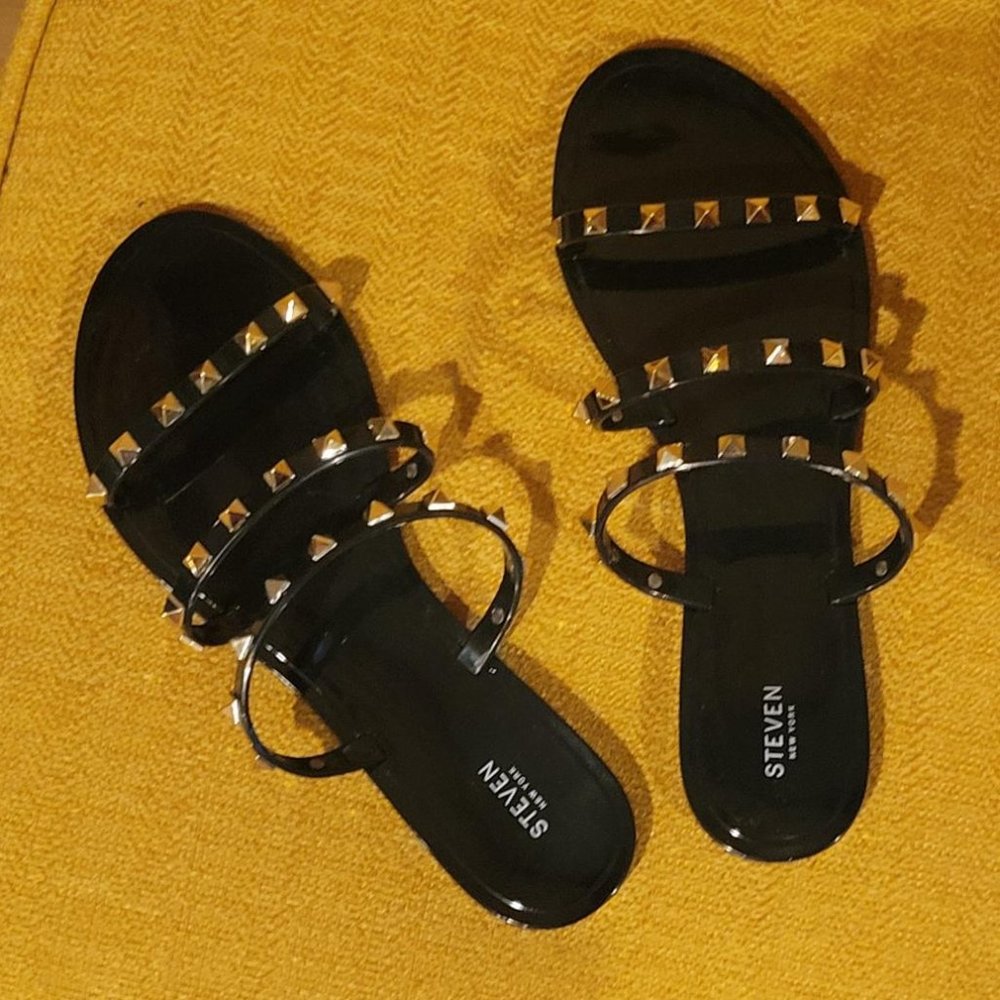 Steven New York Black and Gold Jelly Sandals